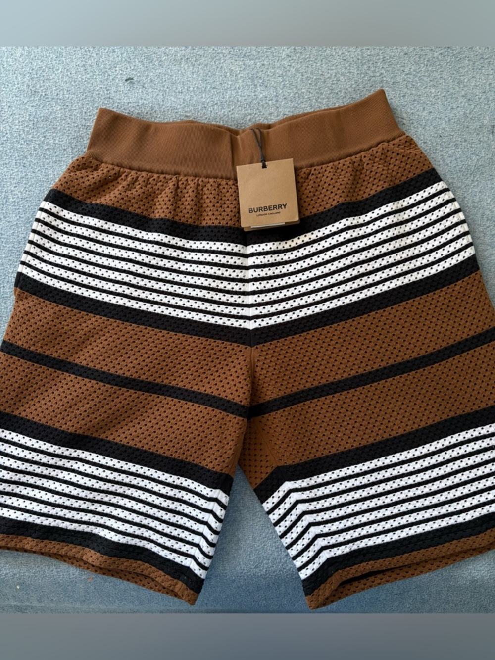 Burberry Brown, Black & White Striped Knit Shorts